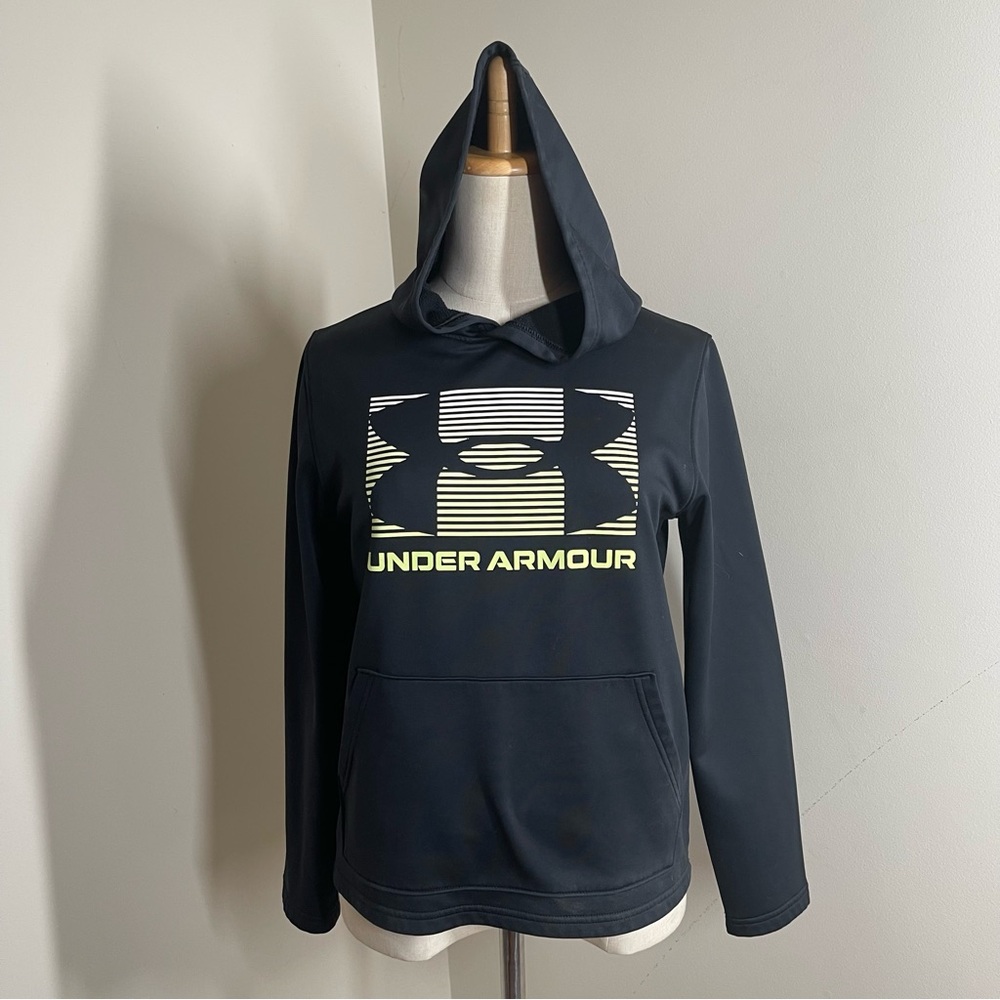 Under Armour Big Kids - SZ L - Black Graphic Print Signature Hooded Sweatshirt